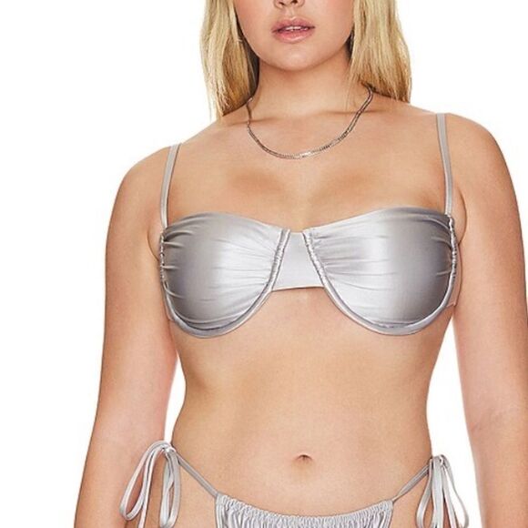 NWOT Ruched Demi Cup Top in Silver001 Good American Size 3 (Large) - Picture 6 of 16